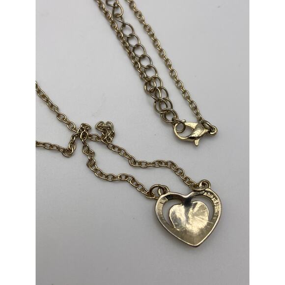 Gold Tone 2 Heart 1 Open 1 Rhinestone Classy Dainty Pendant Necklace - Picture 9 of 9